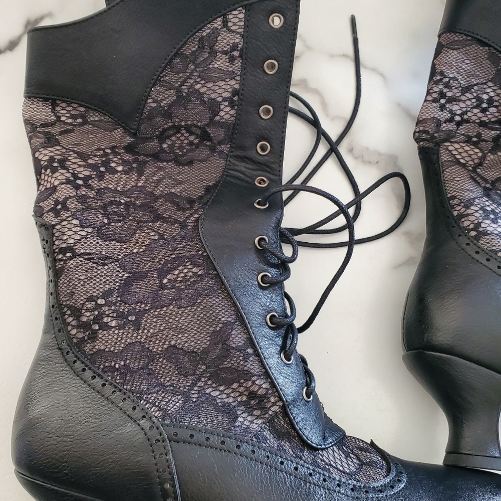 Black Heeled Lace Boots - Picture 11 of 16